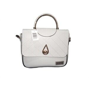 New Bella Russo Quilted Top Handle Shoulder Bag Gray with Gold Hardware